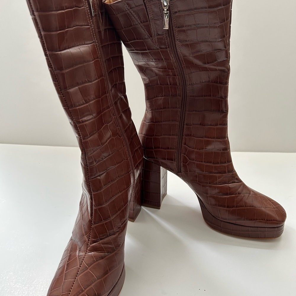 Schutz Raff Croc-Embossed Leather Platform Boots, Sz. 11